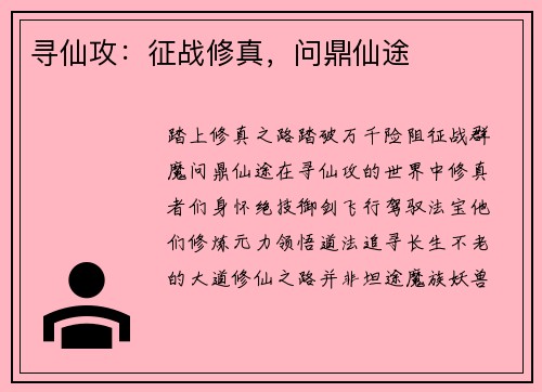 寻仙攻：征战修真，问鼎仙途